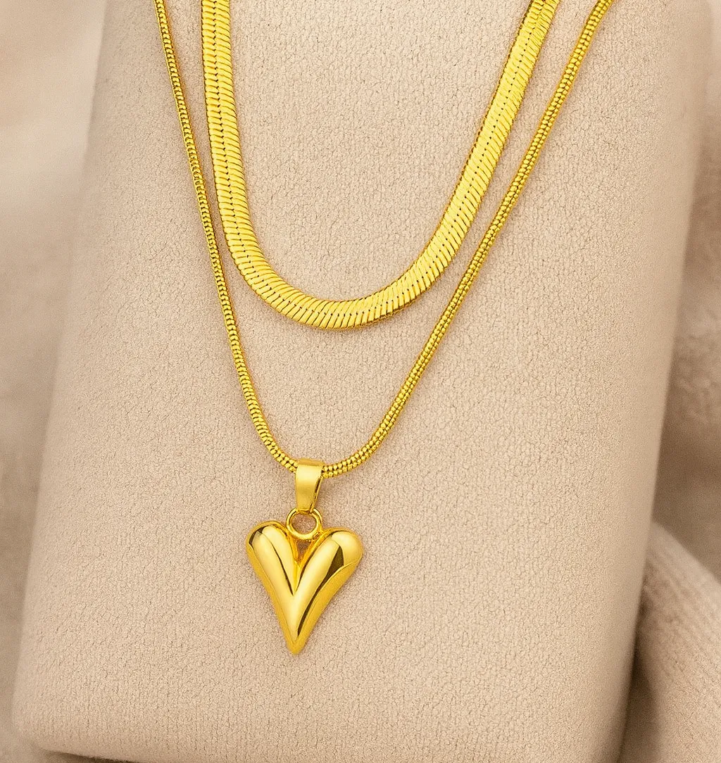 Long heart double chain 